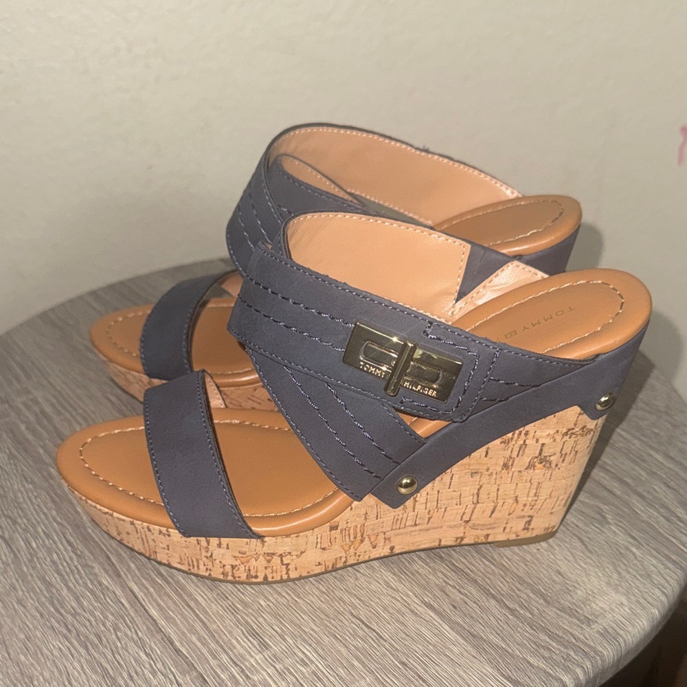 Tommy Hilfiger Navy and Tan Wedges